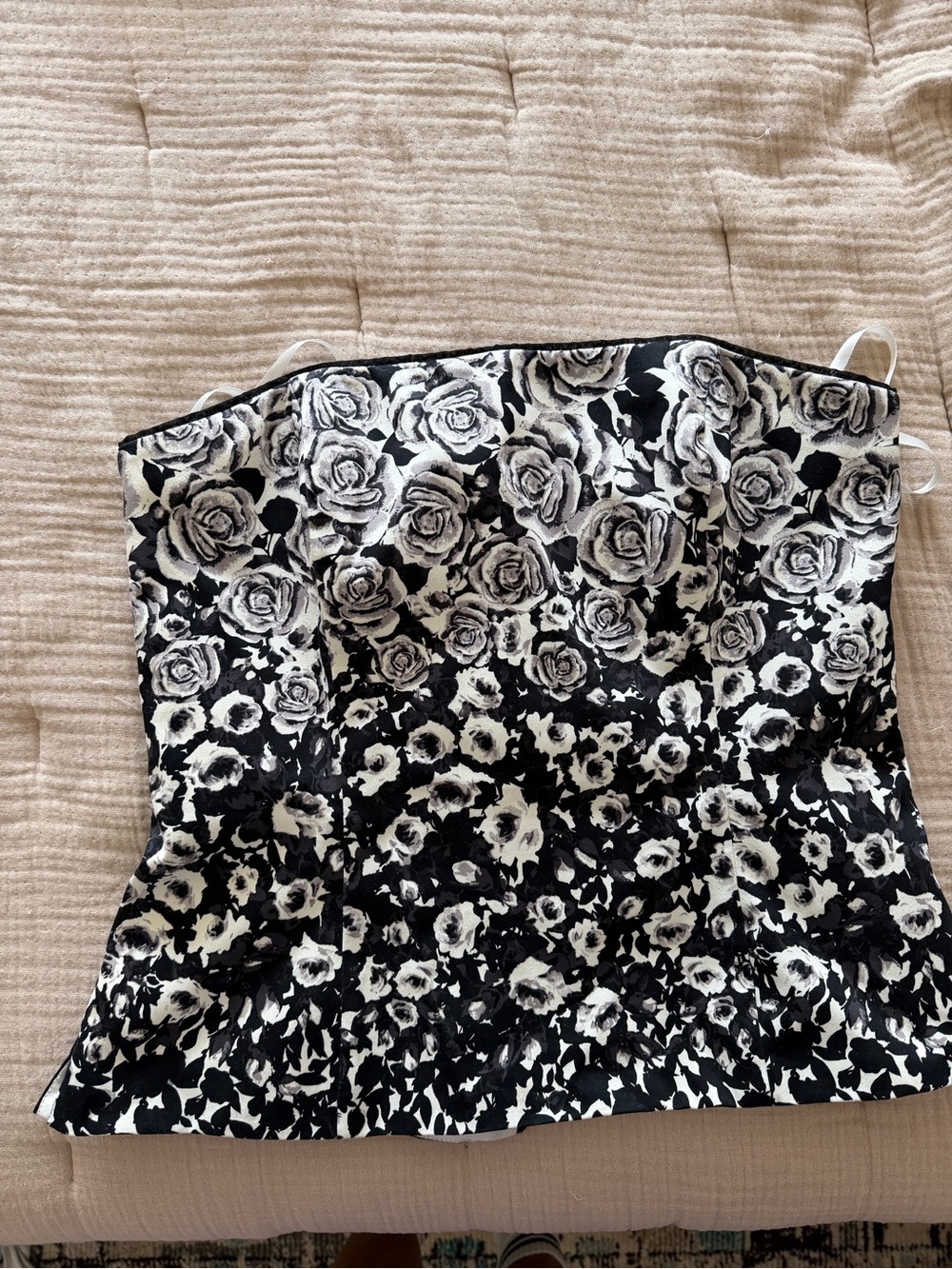 WHBM Floral Strapless Black and White Bustier Top